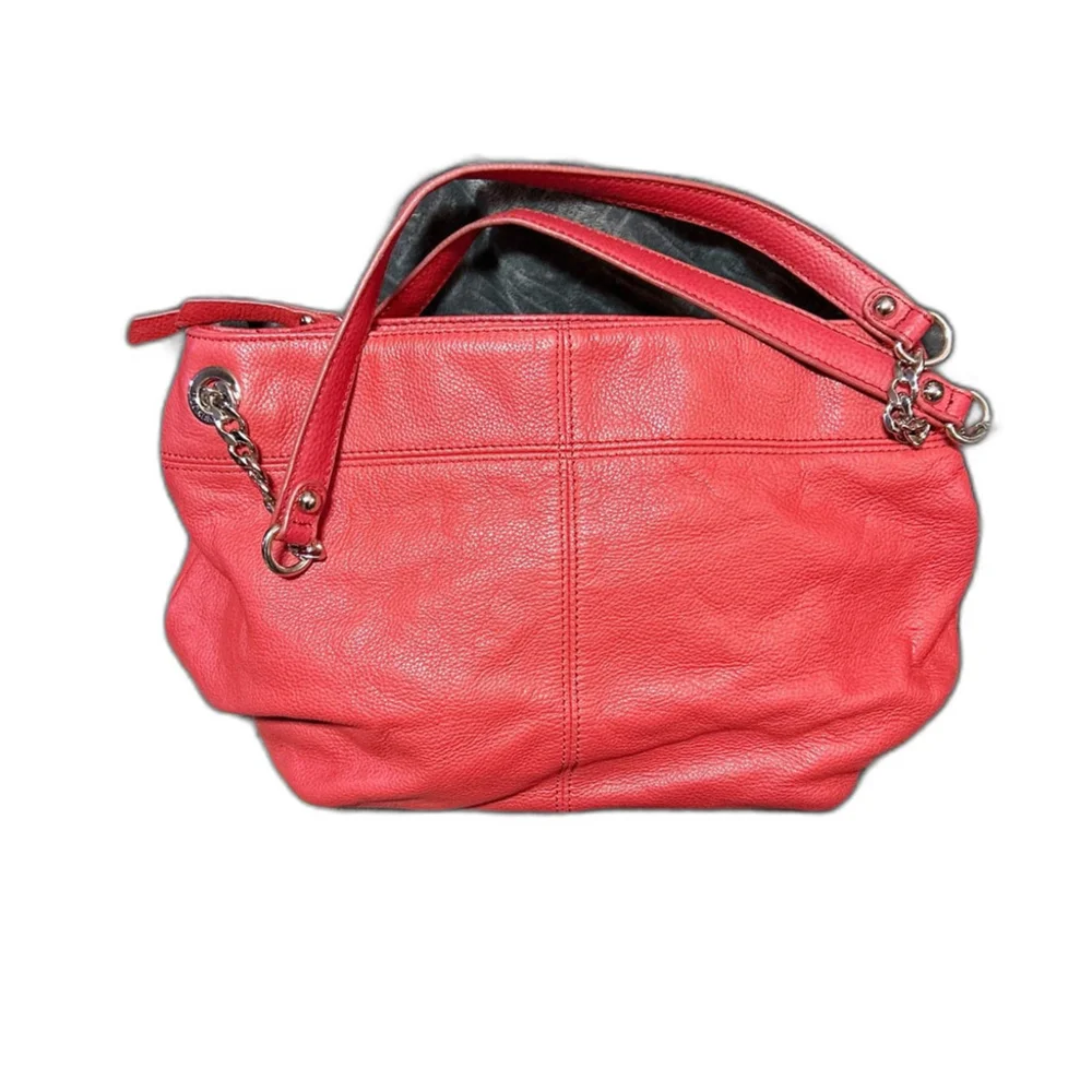 Tignanello Red Leather Hobo Bag With Chain Accent